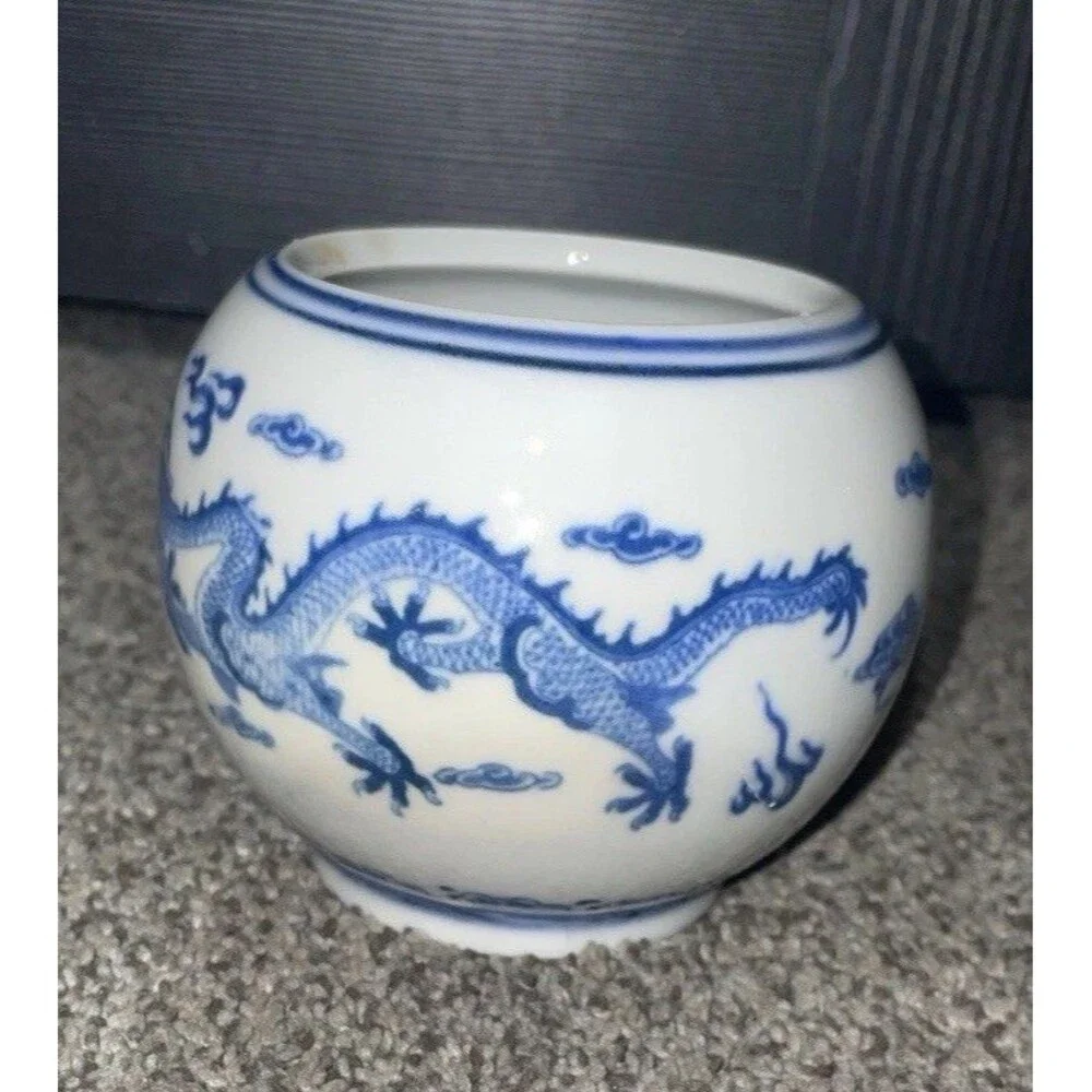 Chinese Blue & White Porcelain Dragon Jar Bowl Small Vintage